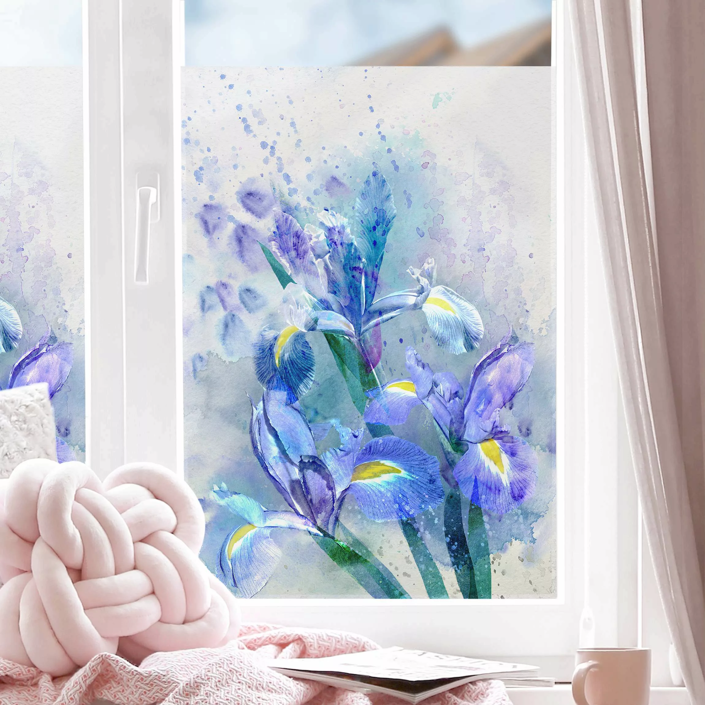 Fensterfolie Aquarell Blumen Iris günstig online kaufen