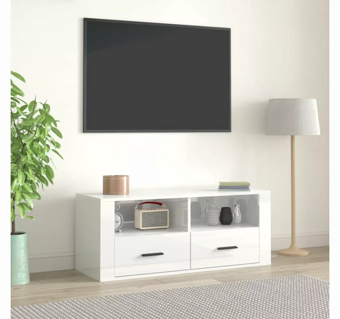 vidaXL TV-Schrank TV-Schrank Hochglanz-Weiß 100x35x40 cm Holzwerkstoff Lowb günstig online kaufen