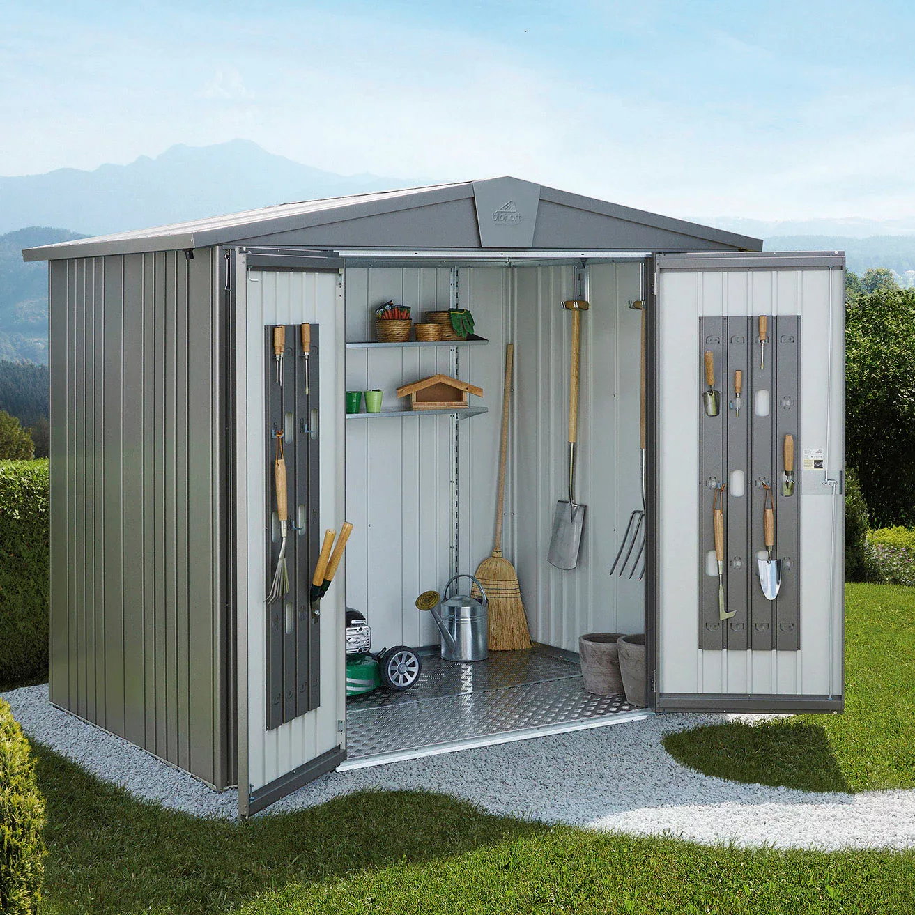 Biohort Metall-Gerätehaus Europa Quarzgrau-Metallic 3,5 m² günstig online kaufen