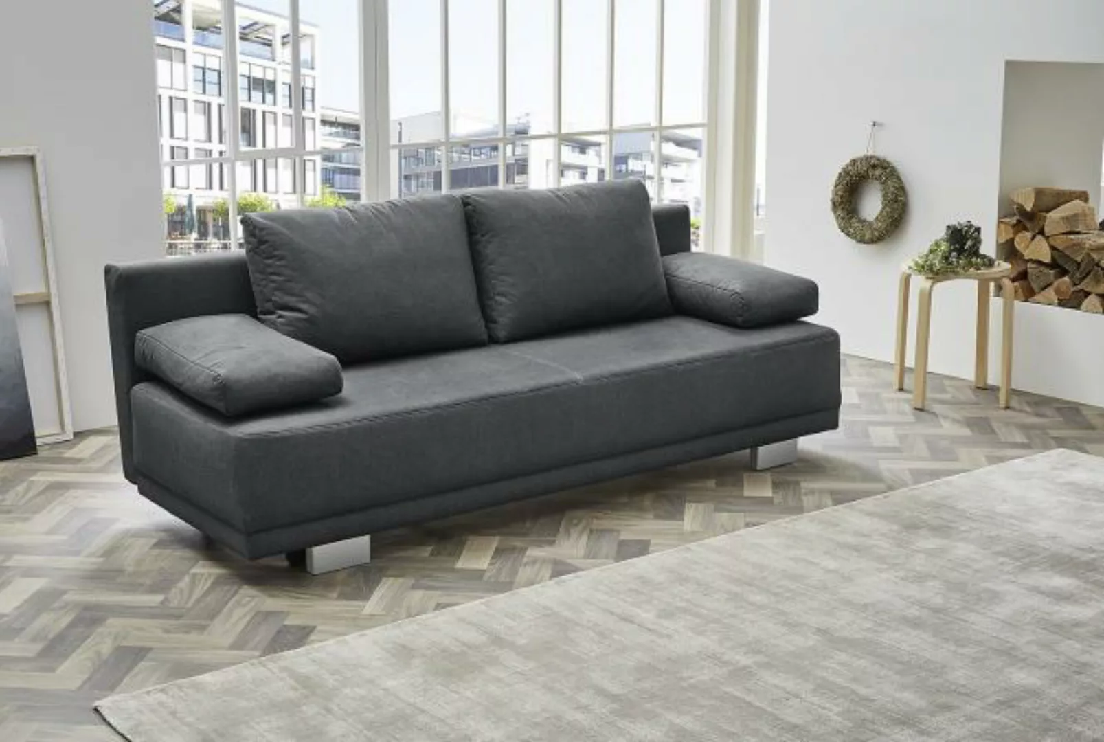 Schlafcouch mit Bettkasten 196 cm breit Grau LUZIO günstig online kaufen