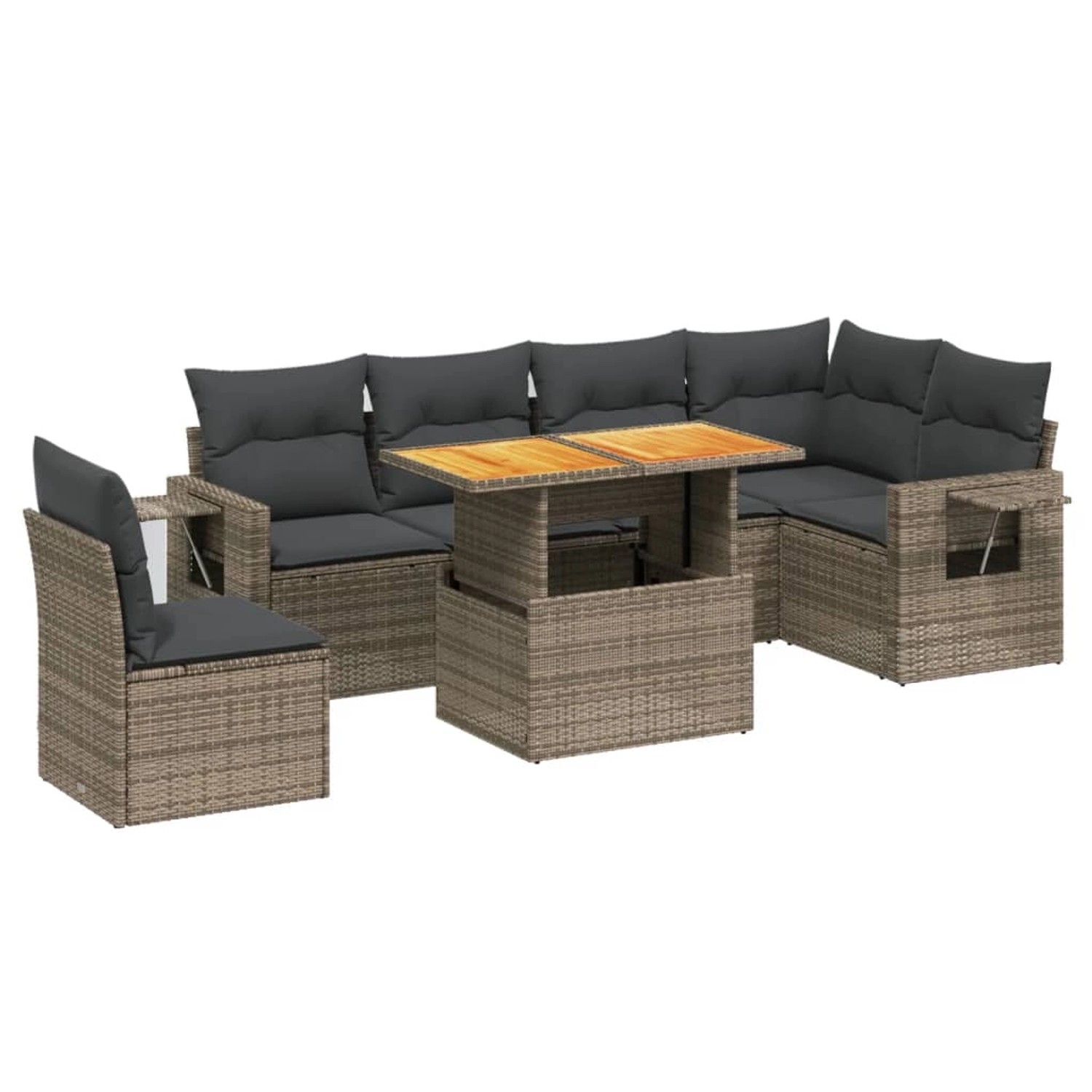 vidaXL 7-Tlg Garten-Sofagarnitur mit Kissen Grau Poly Rattan 3271781 günstig online kaufen