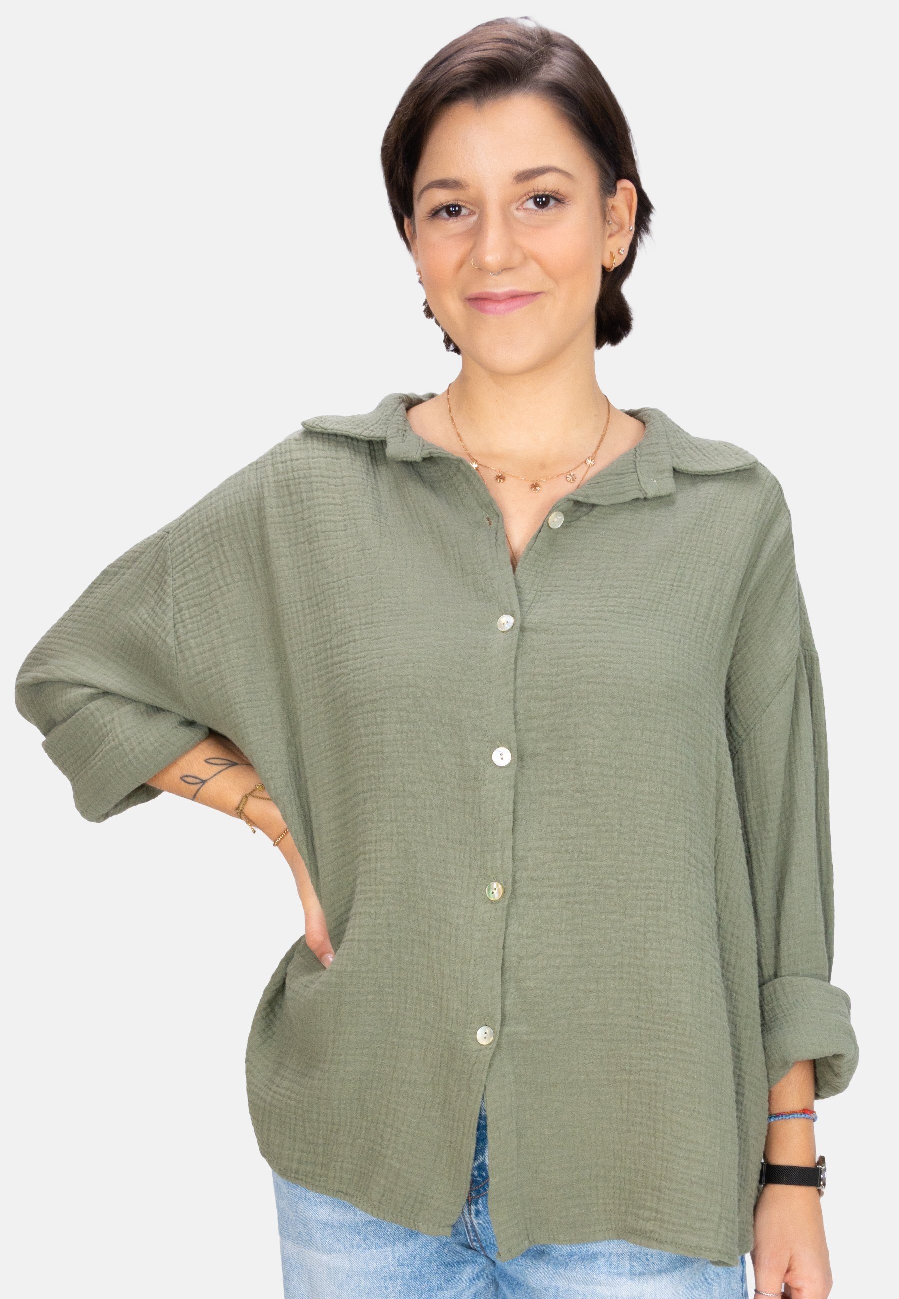 Seasons of April Hemdbluse Oversized Musselinbluse günstig online kaufen