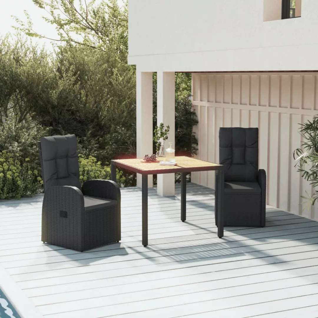 Vidaxl 3-tlg. Garten-essgruppe Mit Kissen Schwarz Poly Rattan günstig online kaufen