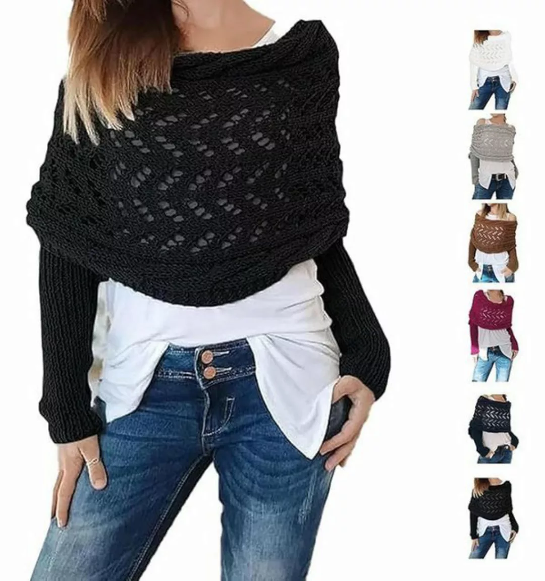 Coonoor Cape Strickschal mit Ärmeln Modischer Kabelstrickschal für Frauen ( günstig online kaufen