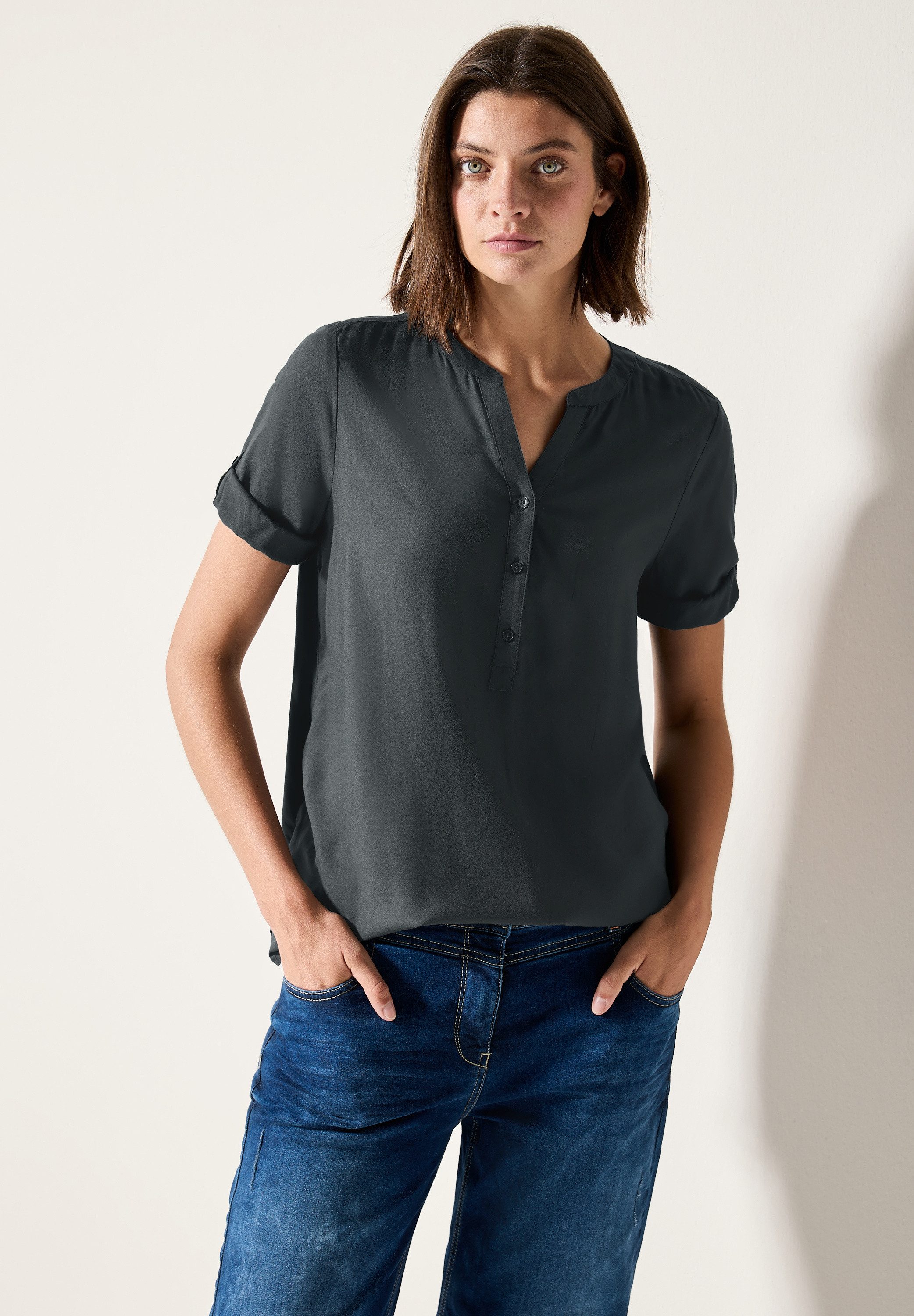 Cecil Shirtbluse, mit geschlitztem Rundhalsausschnitt günstig online kaufen