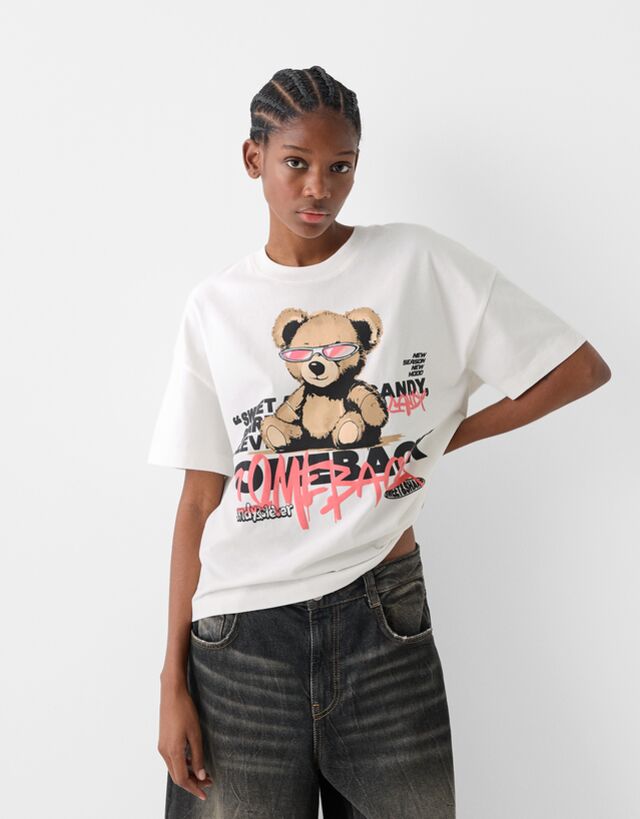 Bershka Oversize-T-Shirt Mit Print Damen 10-12 Rosa günstig online kaufen