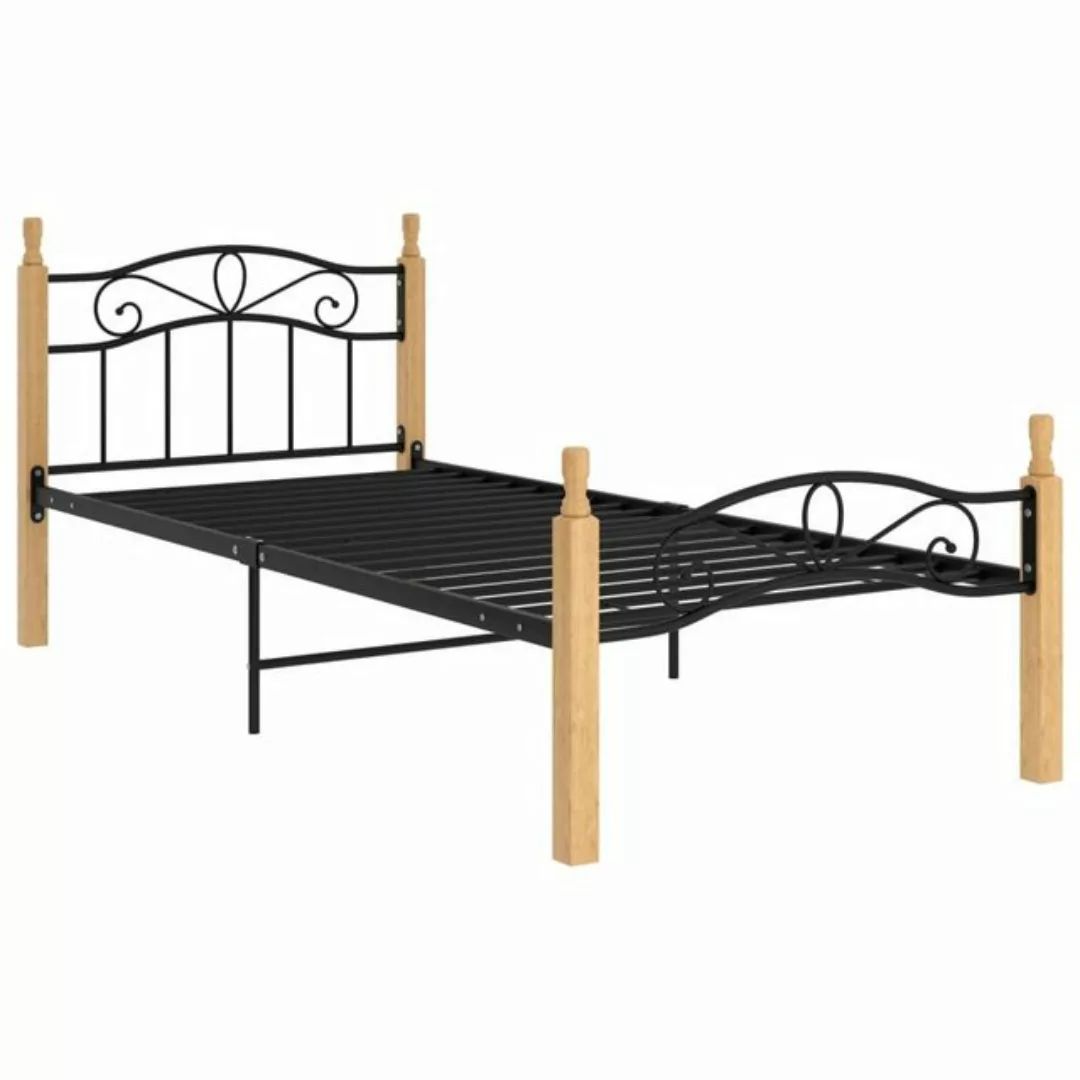 vidaXL Bett Bettgestell Schwarz Metall und Massivholz Eiche 90x200 cm günstig online kaufen