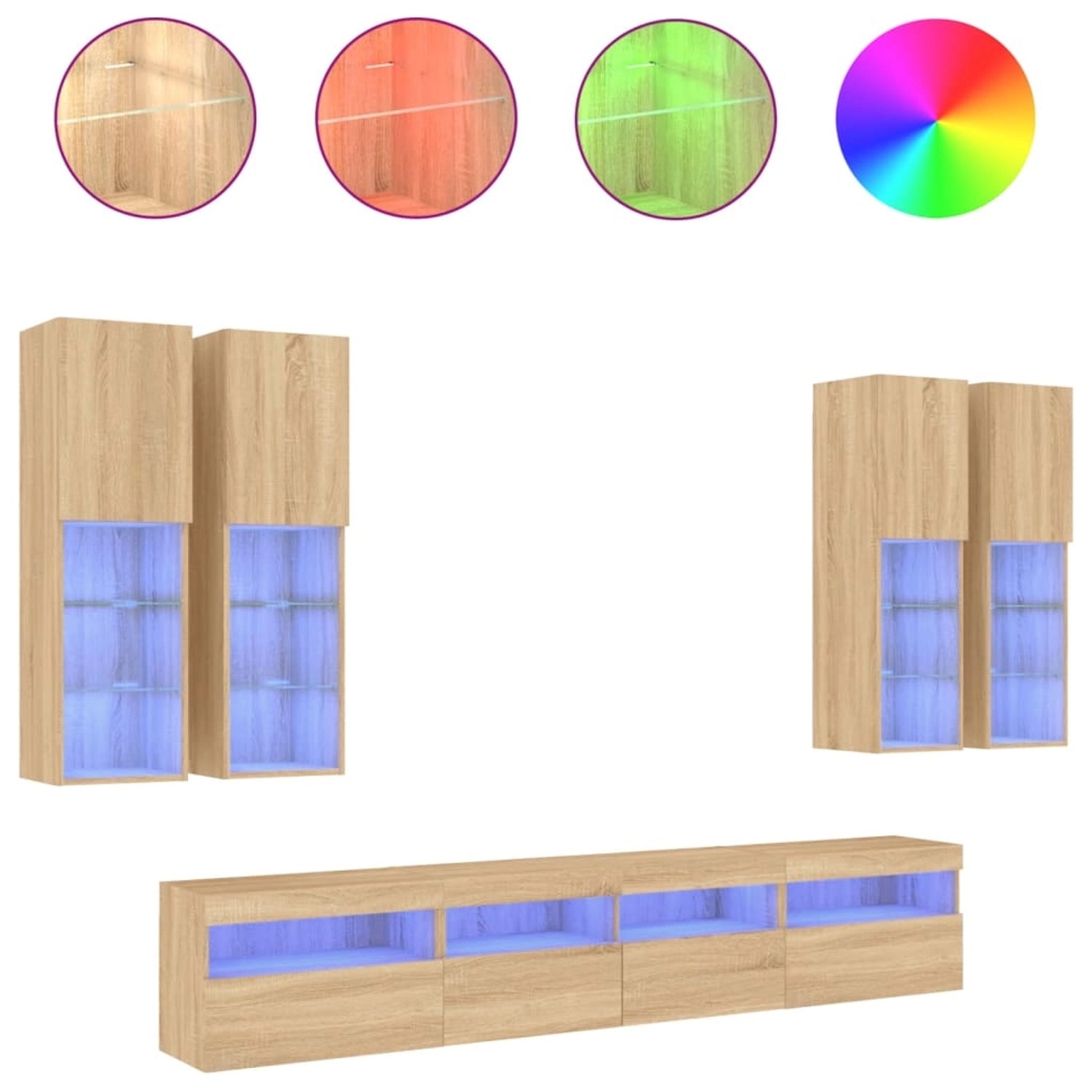 VidaXL 7-tlg. TV-Wohnwand mit LED-Leuchten Sonoma-Eiche  Modell 2 günstig online kaufen