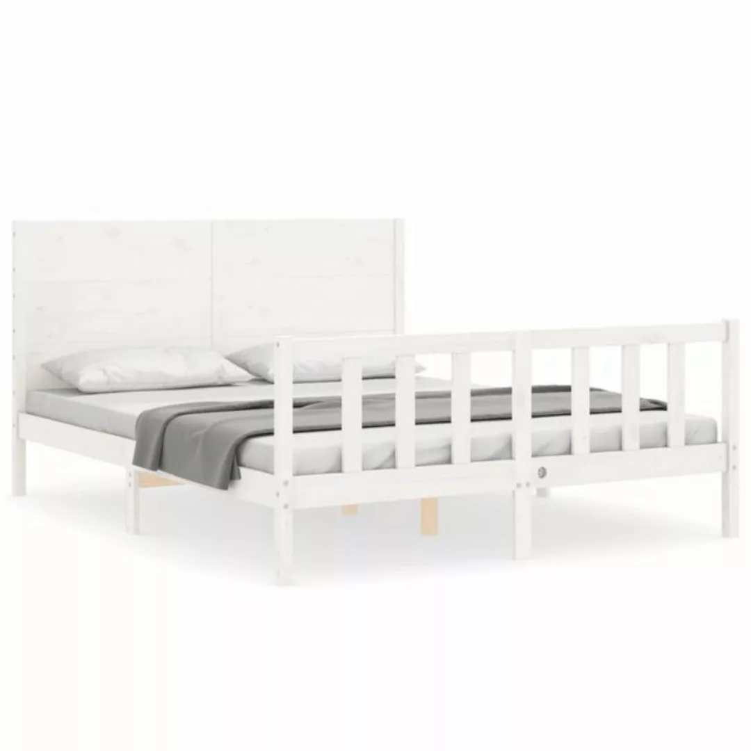 vidaXL Bettgestell Massivholzbett mit Kopfteil Weiß 160x200 cm Bett Bettges günstig online kaufen