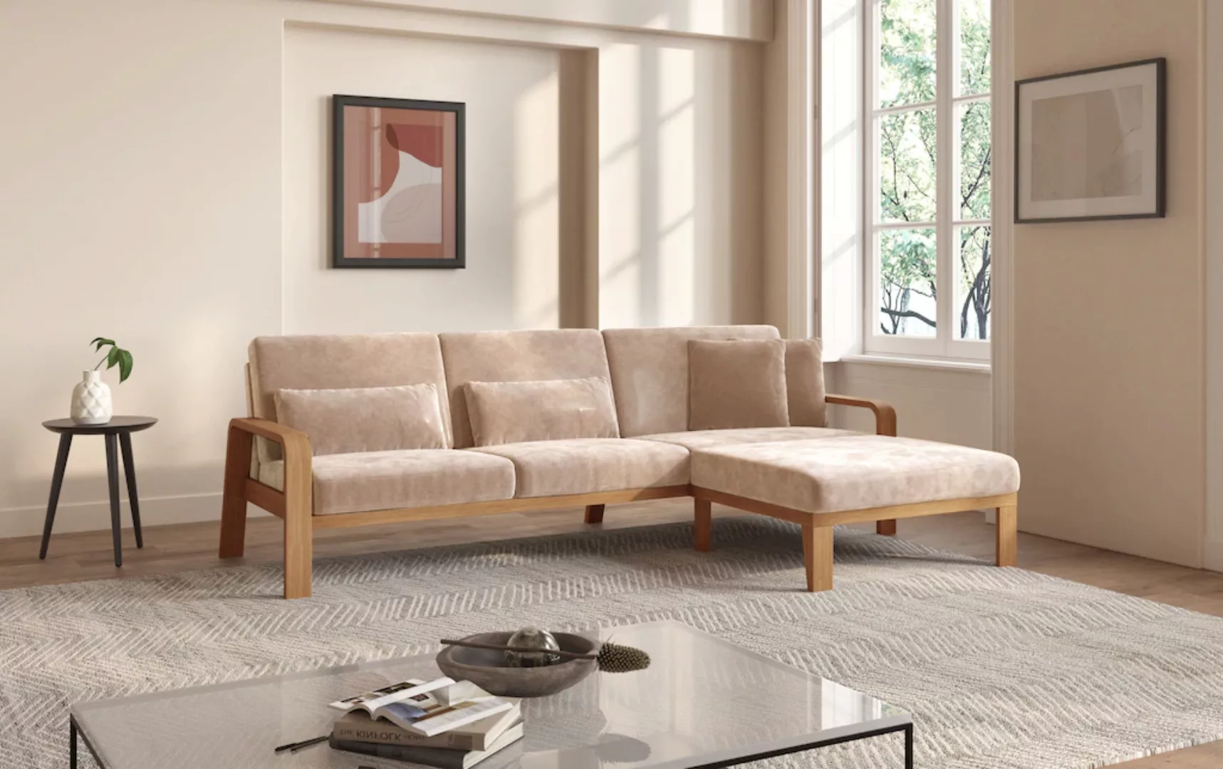 sit&more Ecksofa »Kolding L-Form«, Armlehnen aus eichefarbigem Buchenholz, günstig online kaufen