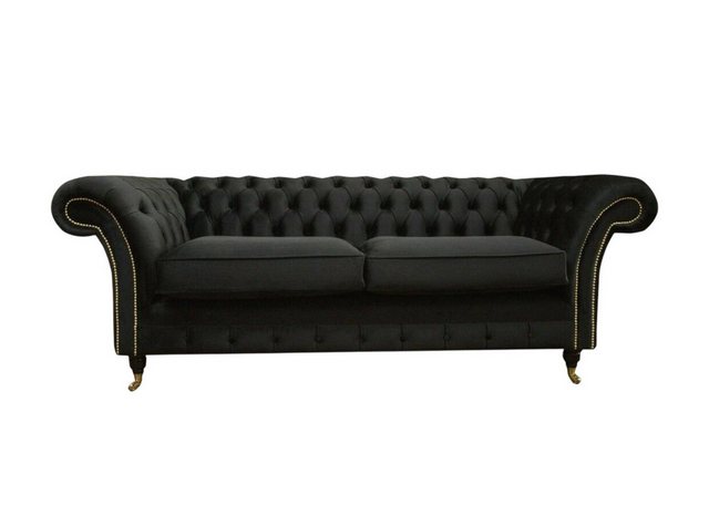 Xlmoebel Sofa Schwarzes Textil-Sofa im klassischen Chesterfield-Stil 3-Sitz günstig online kaufen