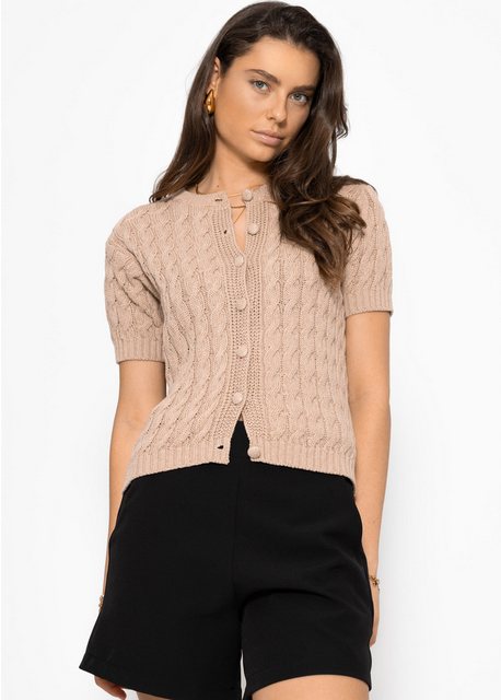 SASSYCLASSY Cardigan Strickweste Damen Kurzarm mit Zopfmuster Elegant Locke günstig online kaufen