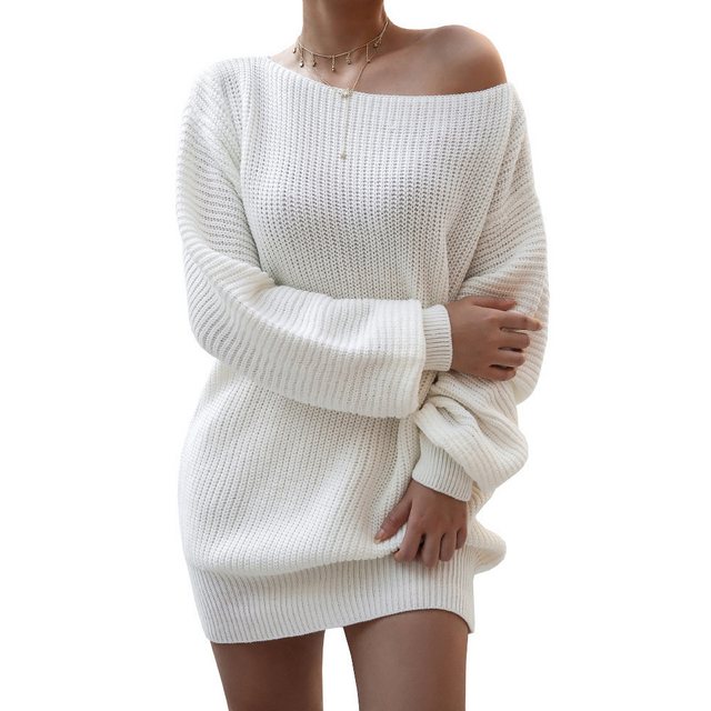 RUZU UG Strickkleid Damen kleid lässiges Einteiliger Kragen Etuikleid Pullo günstig online kaufen