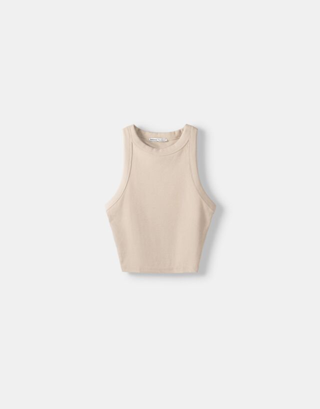 Bershka Ärmelloses Shirt Mit Patentmuster Bskteen 10-12 Sandfarbe günstig online kaufen