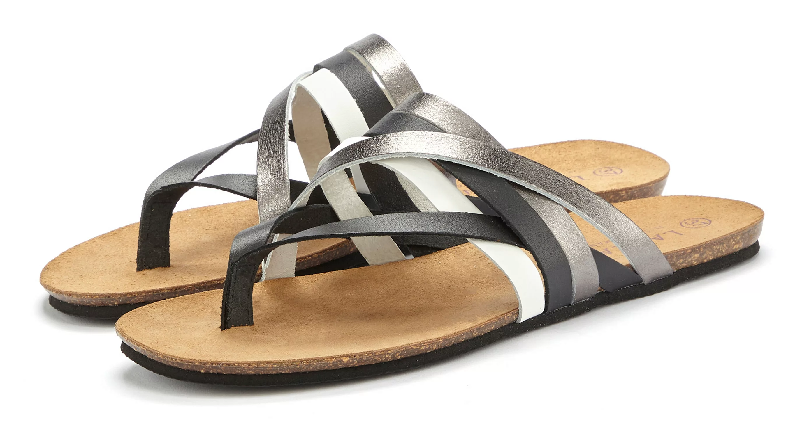 LASCANA Zehentrenner, Sandale, Pantolette aus Leder mit Korkfußbett günstig online kaufen