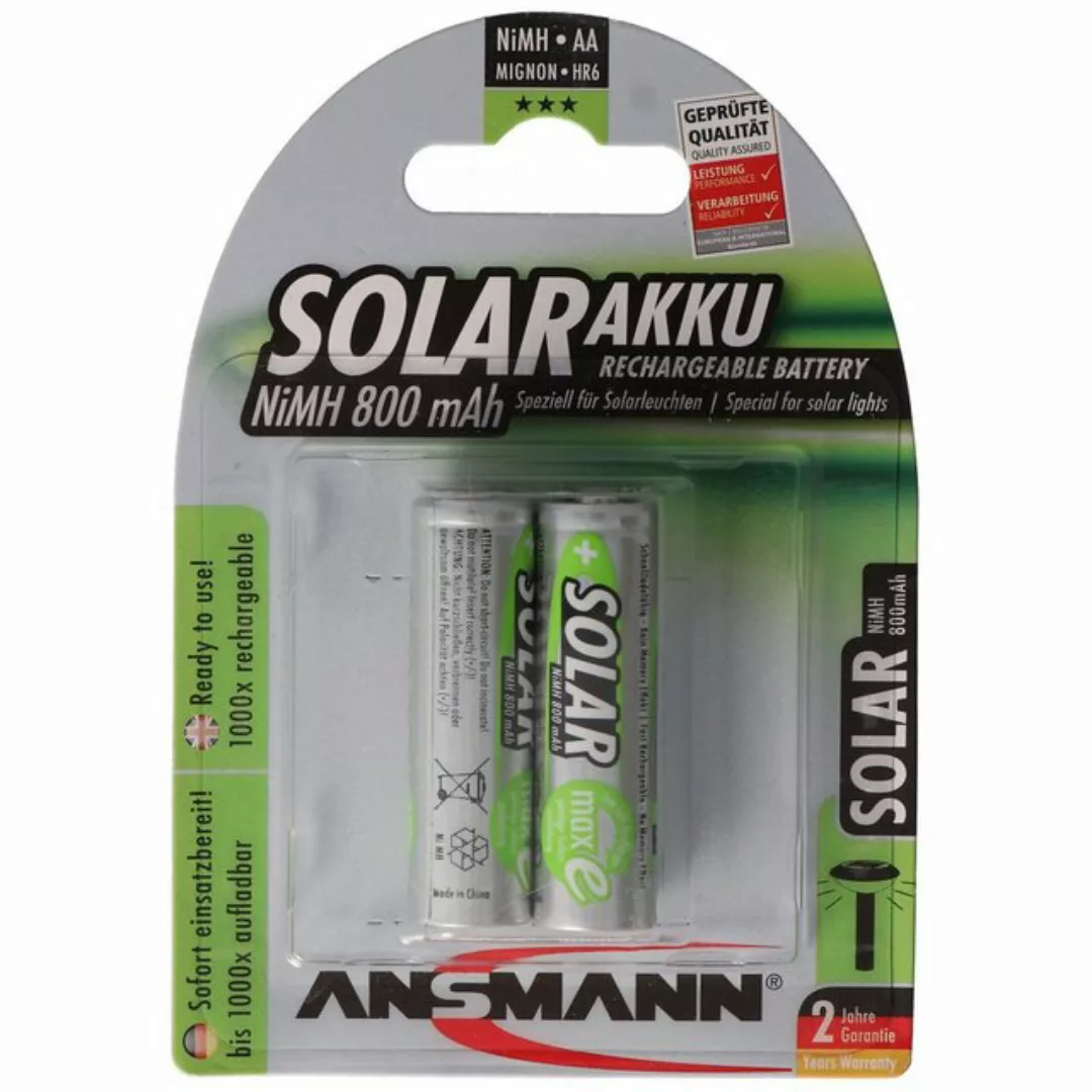 ANSMANN AG Solar Akku AA, 2 Stück, 800 mAh 1,2V NiMh Akku 800 mAh (1.2 V) günstig online kaufen