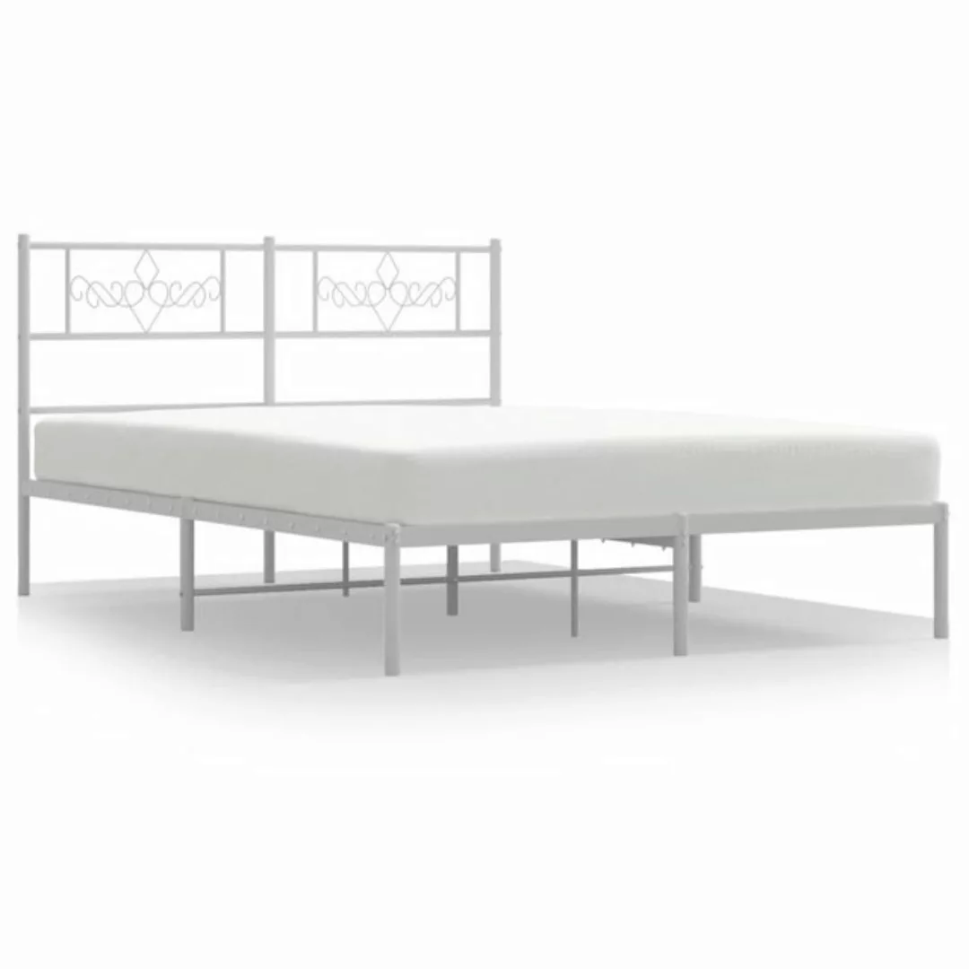 vidaXL Bettgestell Bettrahmen mit Kopfteil Metall Weiß 140x190 cm Bett Bett günstig online kaufen