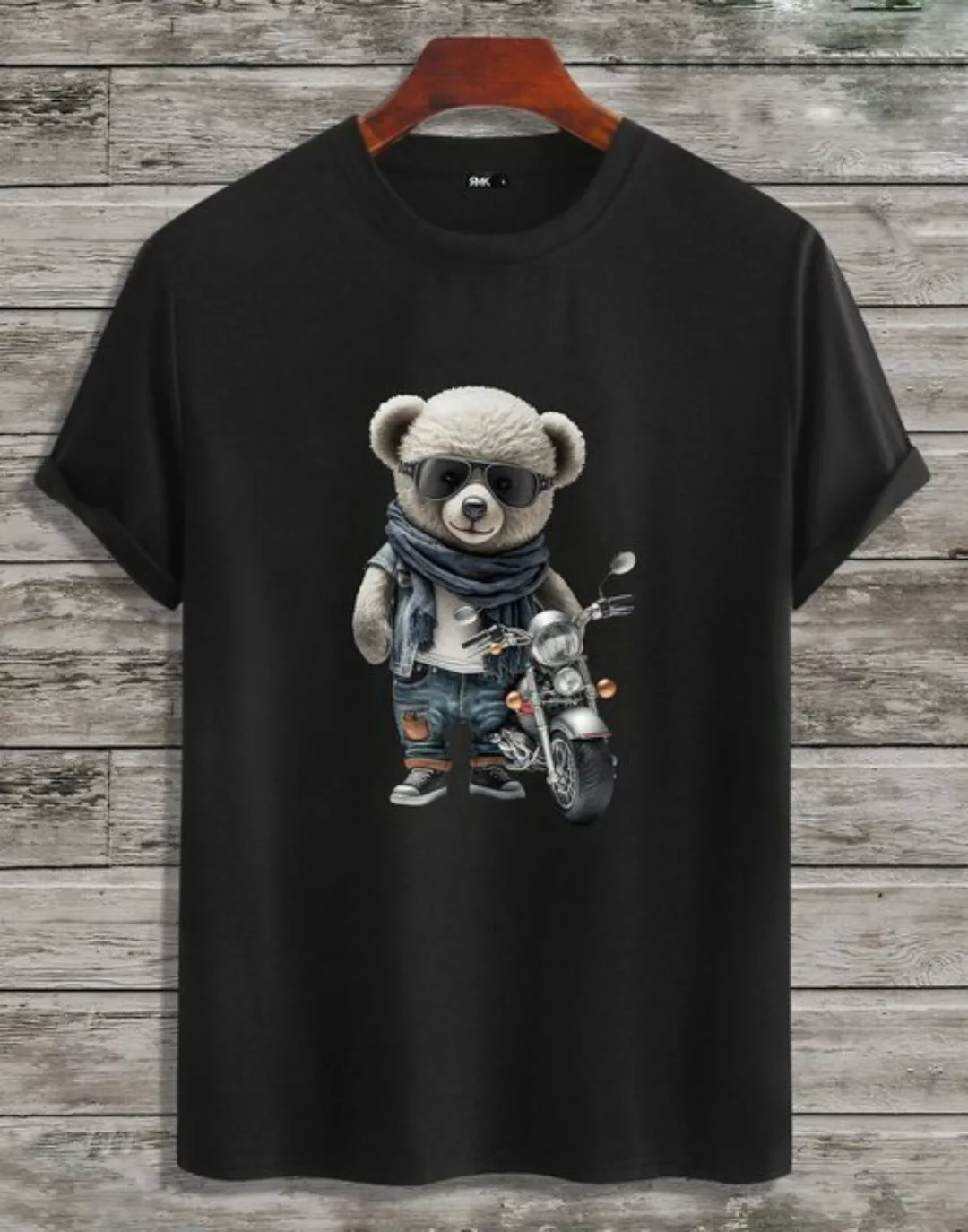 RMK T-Shirt Herren T-Shirt Rundhals mit Teddybär Motorrad günstig online kaufen