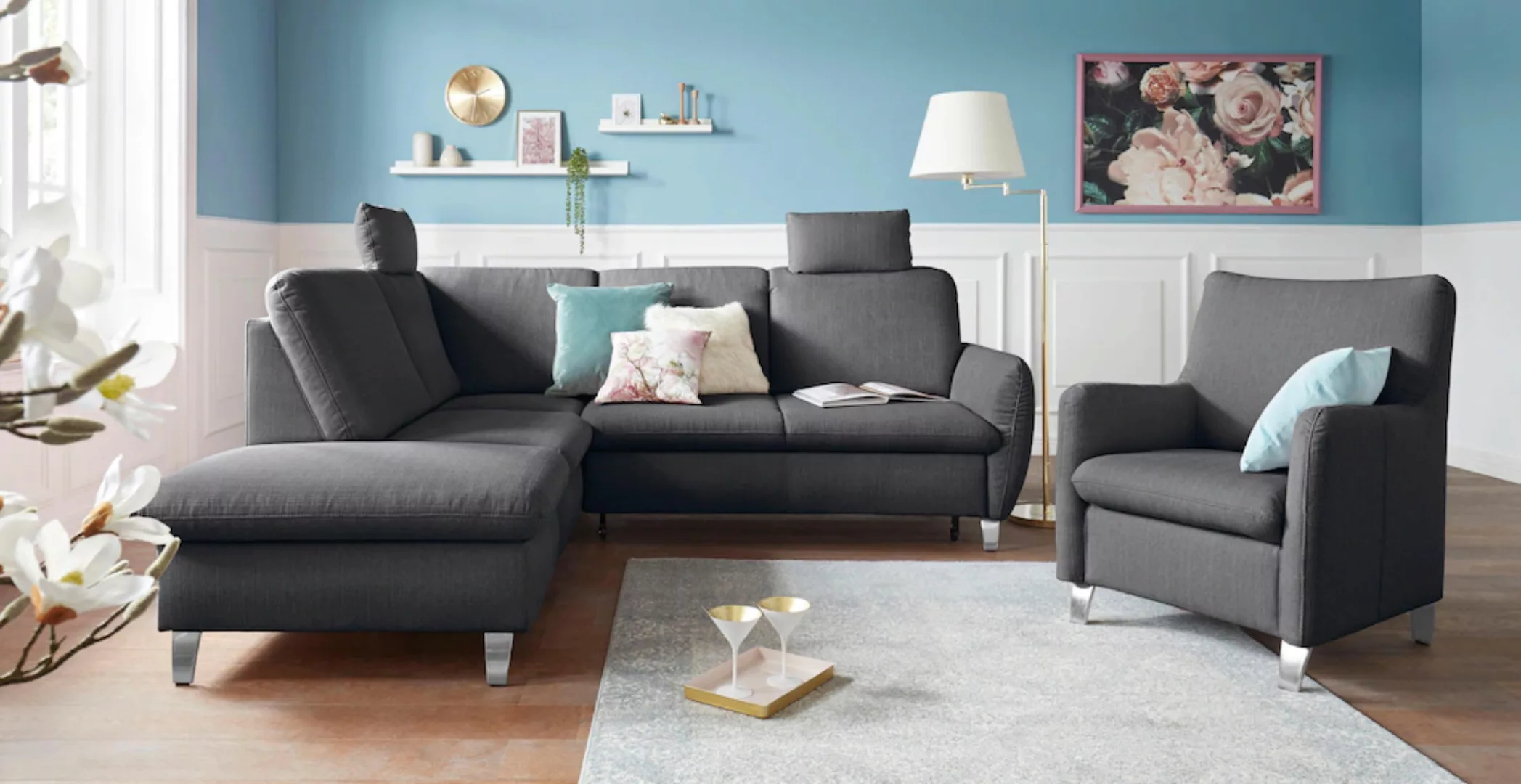 sit&more Ecksofa "Santo L-Form", mit Federkern, wahlweise mit Bettfunktion günstig online kaufen