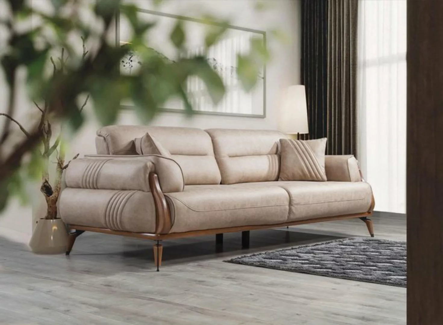 Xlmoebel Sofa Dreisitzer Luxus Designer Wohnzimmer Polstersofa in Beige, He günstig online kaufen