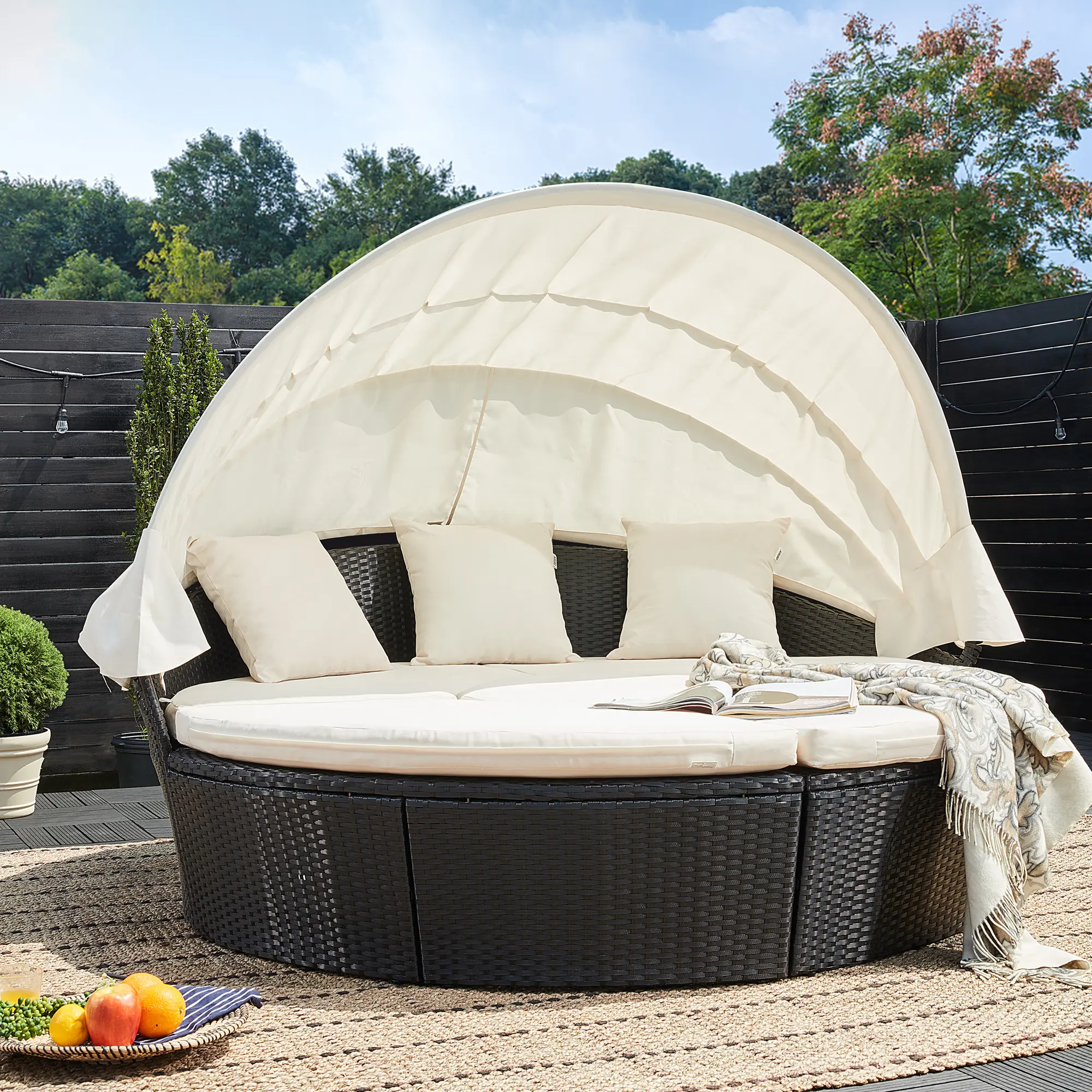 Polyrattan Sonneninsel Schwarz/Creme Ø185cm günstig online kaufen