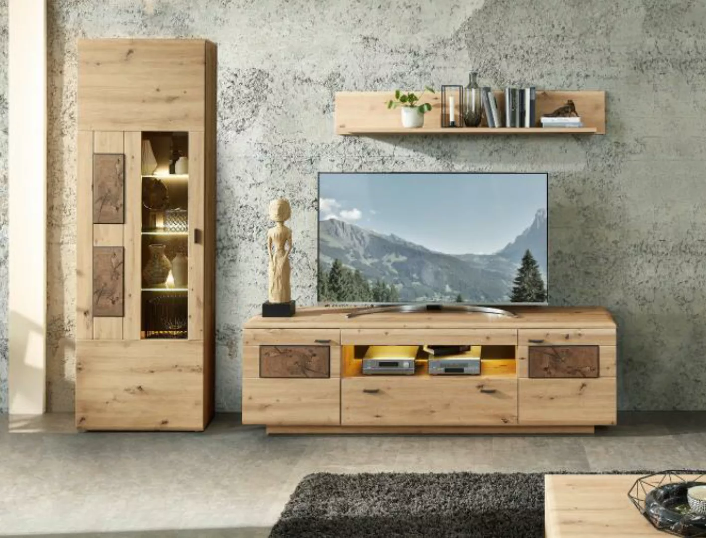 uno Wohnkombination  Madera II ¦ holzfarben ¦ Maße (cm): B: 255 H: 201 T: 4 günstig online kaufen