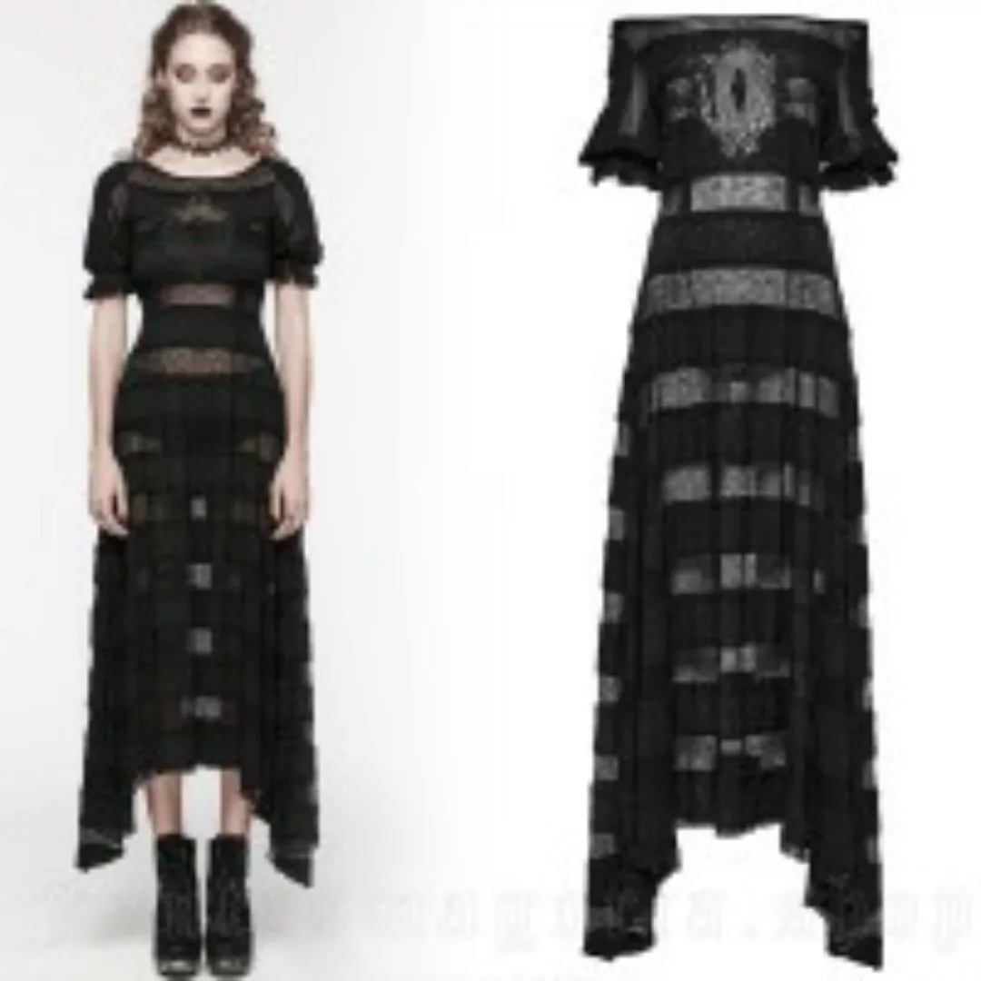 Romantisches, schwarz gestreiftes, langes Gothic-Kleid günstig online kaufen