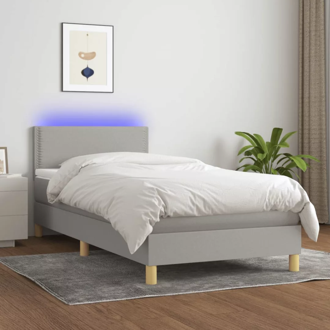 vidaXL Boxspringbett Boxspringbett mit Matratze LED Hellgrau 100x200 cm Sto günstig online kaufen