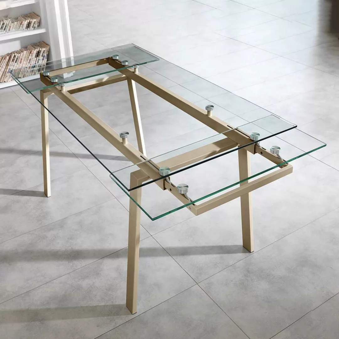Esszimmertisch aus Glas Metall in Taupe günstig online kaufen