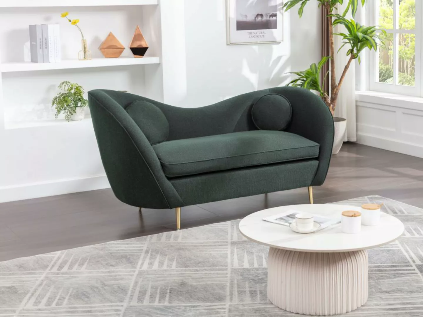 Sofa 2-Sitzer - Strukturstoff - Grün - ORMARA günstig online kaufen