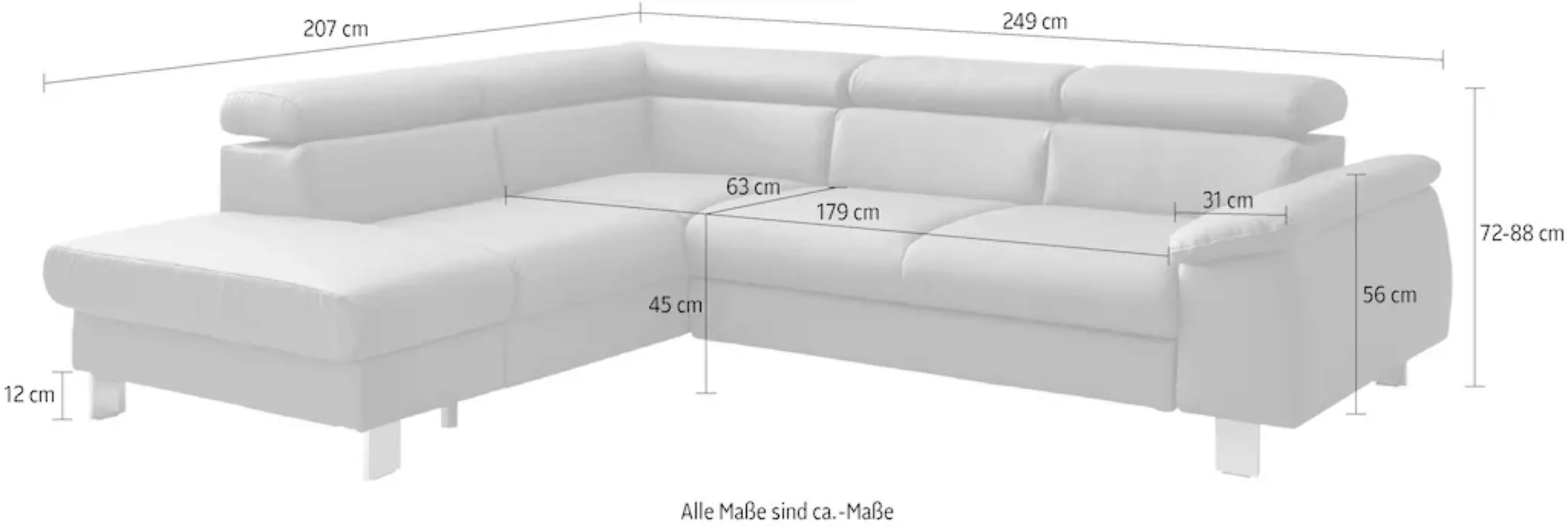 COTTA Ecksofa "Komaris L-Form", inklusive Kopf- bzw. Rückenverstellung, wah günstig online kaufen