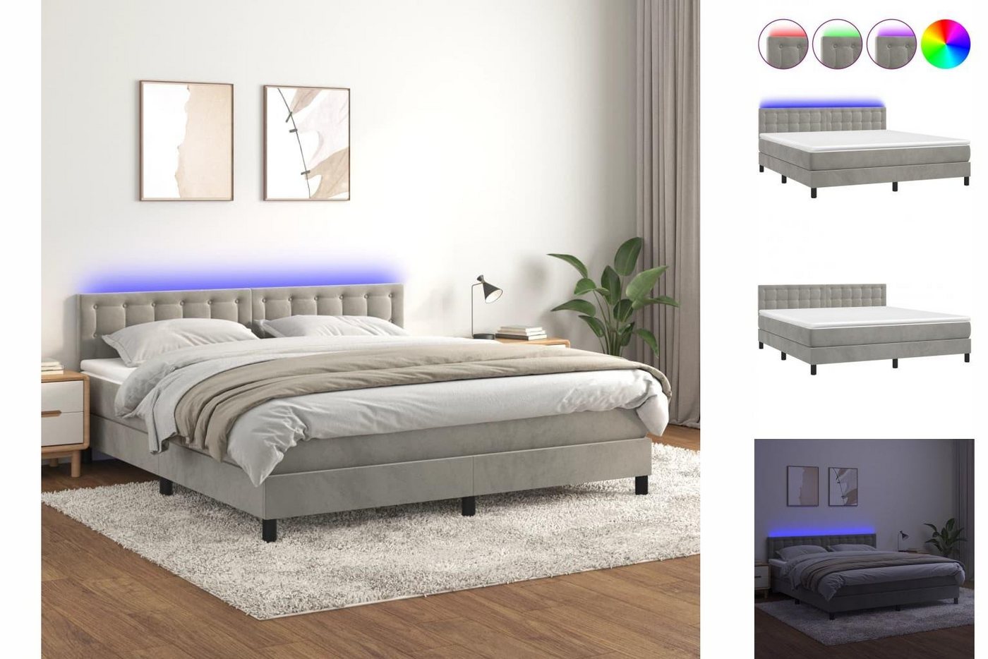 vidaXL Bettgestell Boxspringbett mit Matratze LED Hellgrau 160x200 cm Samt günstig online kaufen