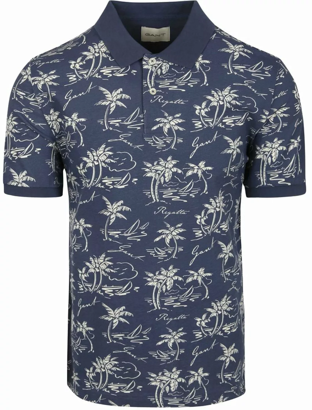 Gant Poloshirt Palm Druck Dusty Navy - Größe XXL günstig online kaufen