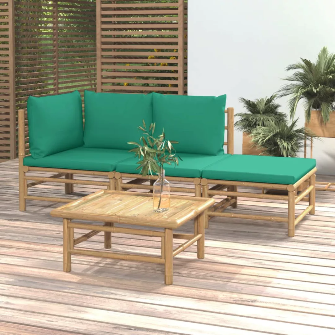 Vidaxl 4-tlg. Garten-lounge-set Mit Grünen Kissen Bambus günstig online kaufen