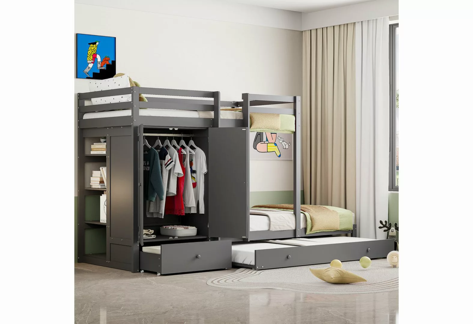 HAUSS SPLOE Etagenbett 90x200 mit Ausziehbett, Kleiderschrank, Schublade un günstig online kaufen