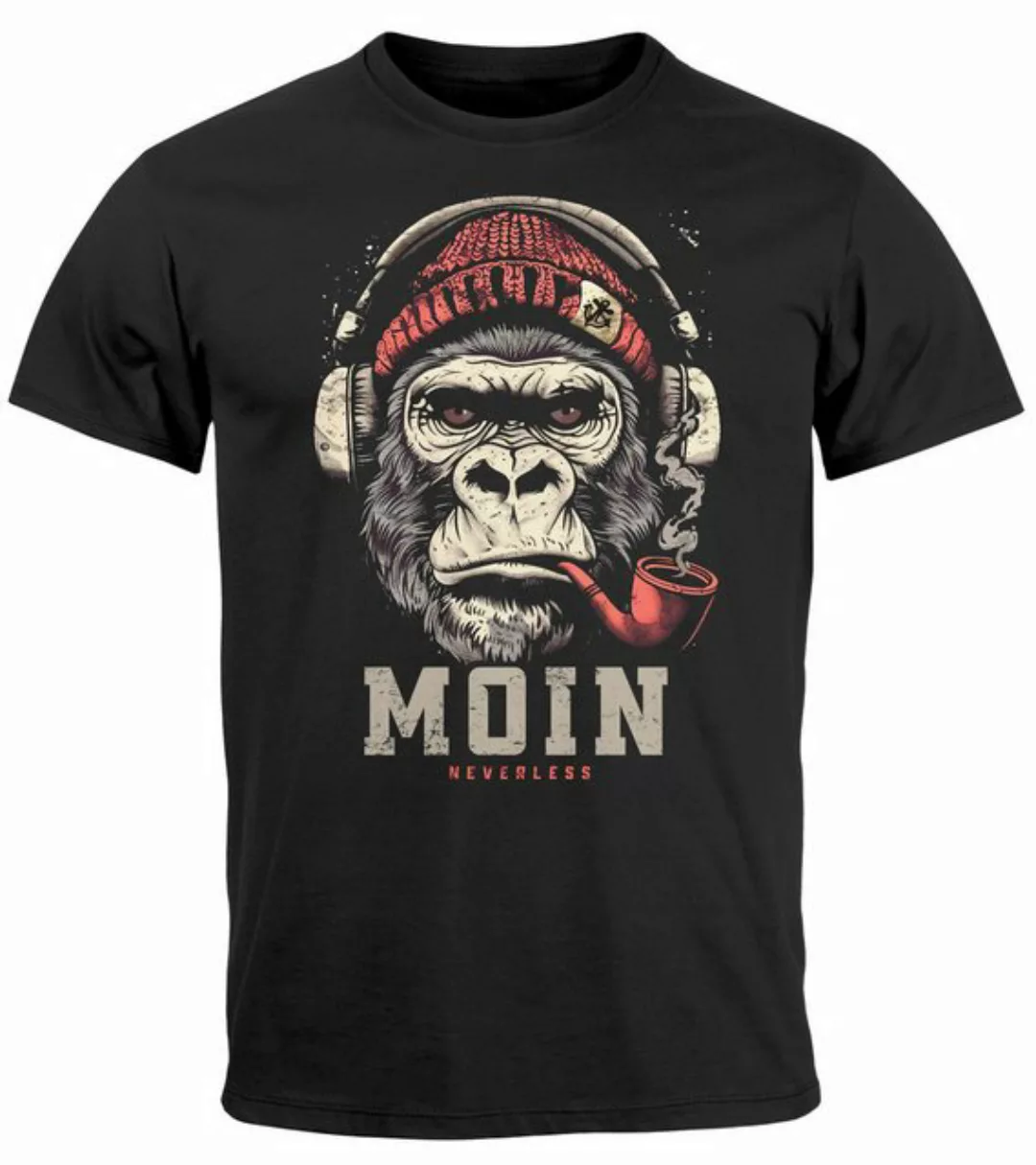 Neverless Print-Shirt Herren T-Shirt Moin Schriftzug Gorilla Musik Aufdruck günstig online kaufen