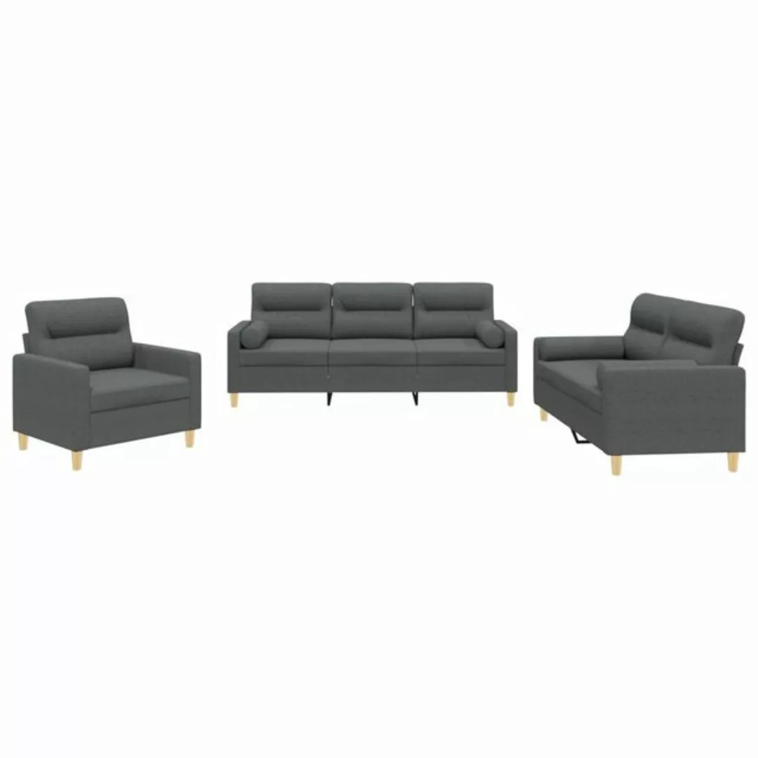 vidaXL Sofa 3-tlg. Sofagarnitur mit Kissen Dunkelgrau Stoff günstig online kaufen