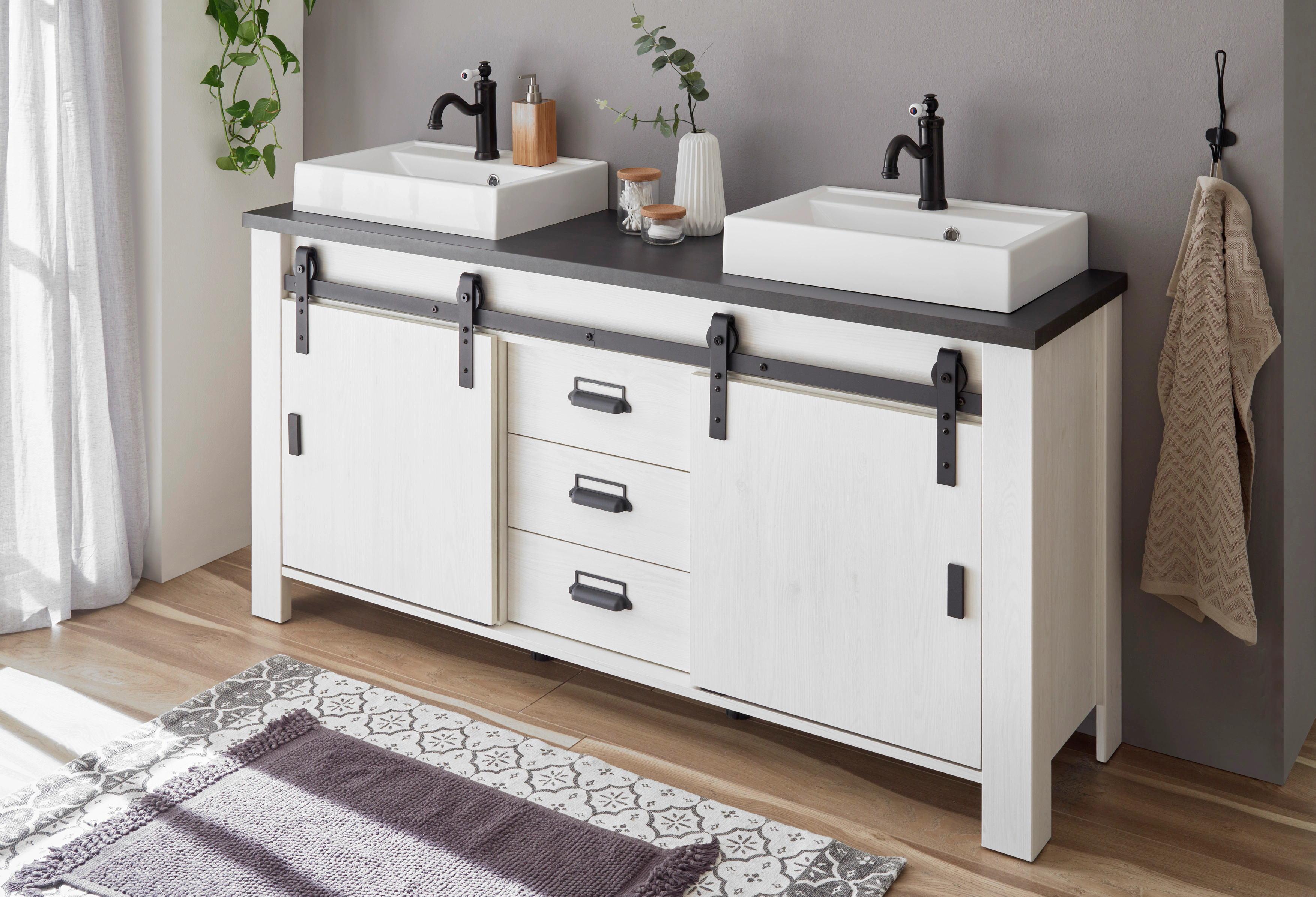Home affaire Waschtisch "SHERWOOD, Waschbeckenunterschrank inkl. Waschbecke günstig online kaufen
