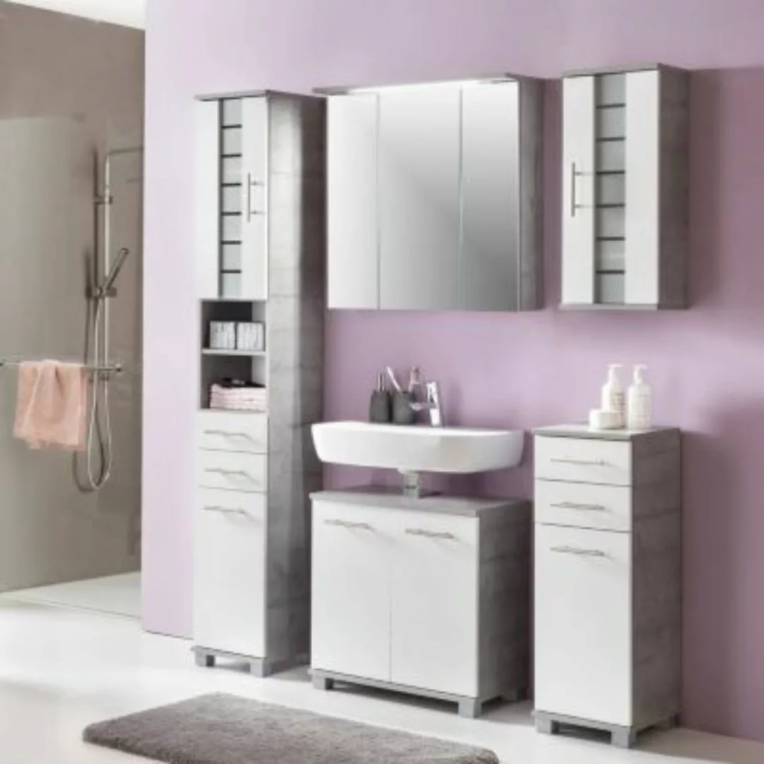Lomadox Badezimmer Komplett Set NITRA-80 in Kreideweiß mit Steingrau, B/H/T günstig online kaufen