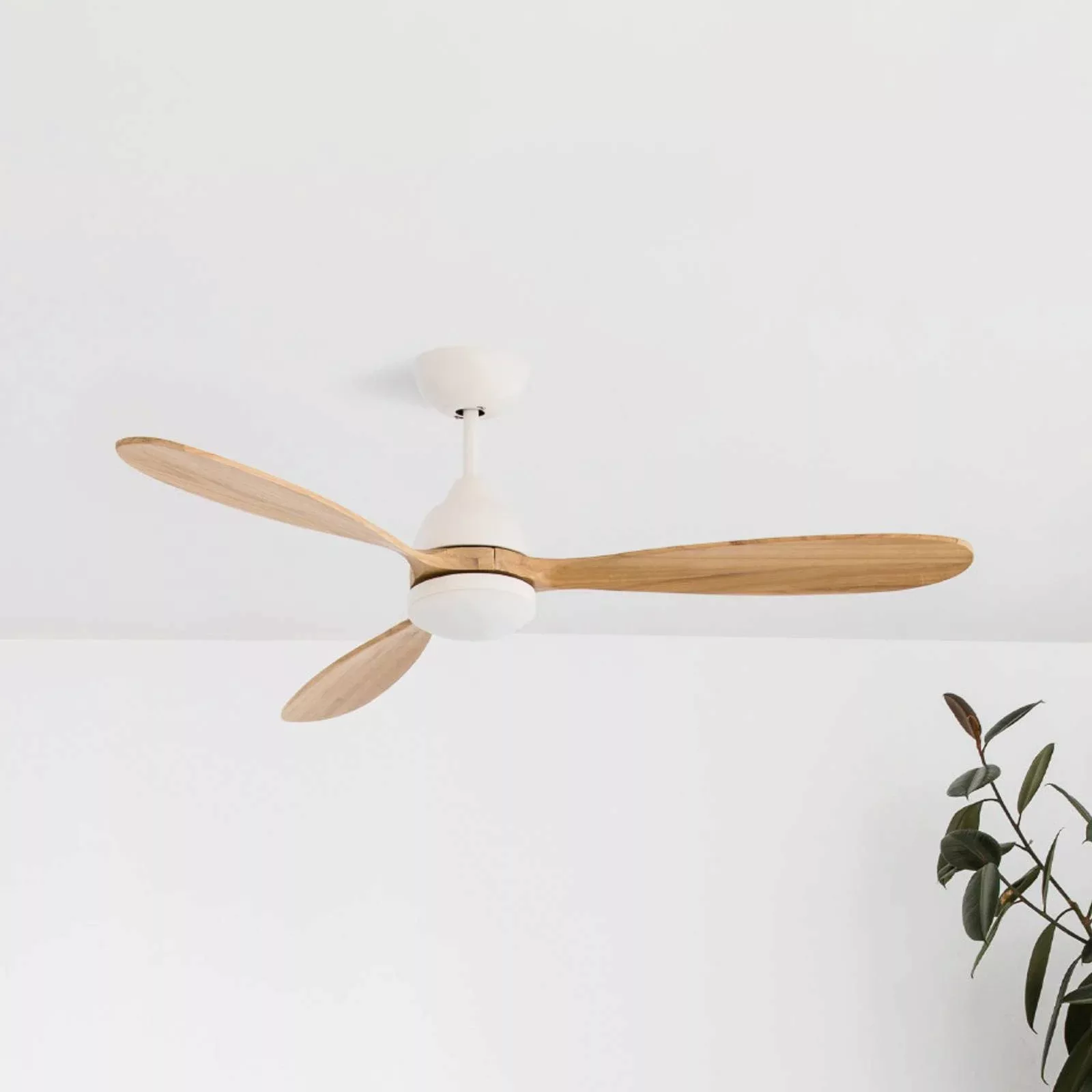 Deckenventilator Poros, LED-Leuchte weiß/Holz hell günstig online kaufen