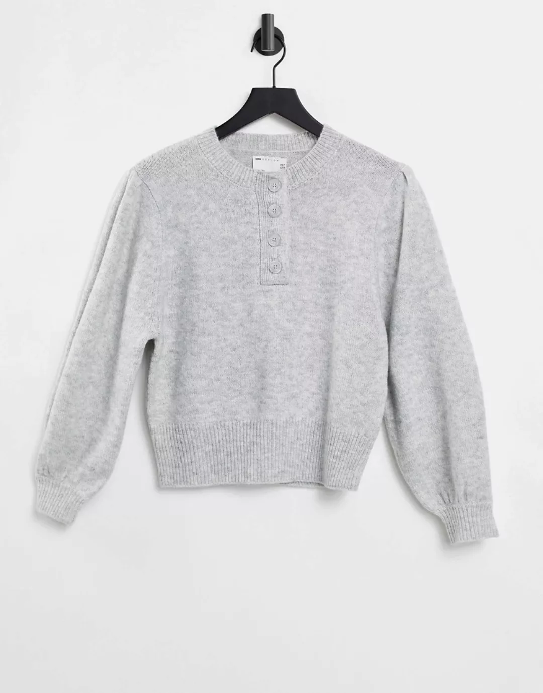 ASOS DESIGN – Pullover mit Knopfleiste in Grau günstig online kaufen