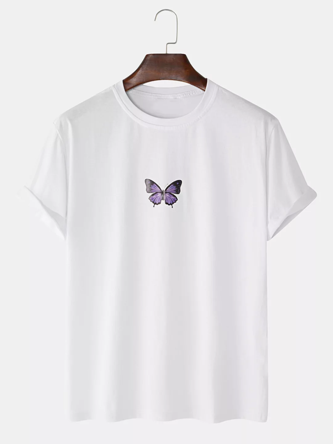 Herren 100% Baumwolle Schmetterling gedruckt Rundhals lässig Kurzarm T-Shir günstig online kaufen