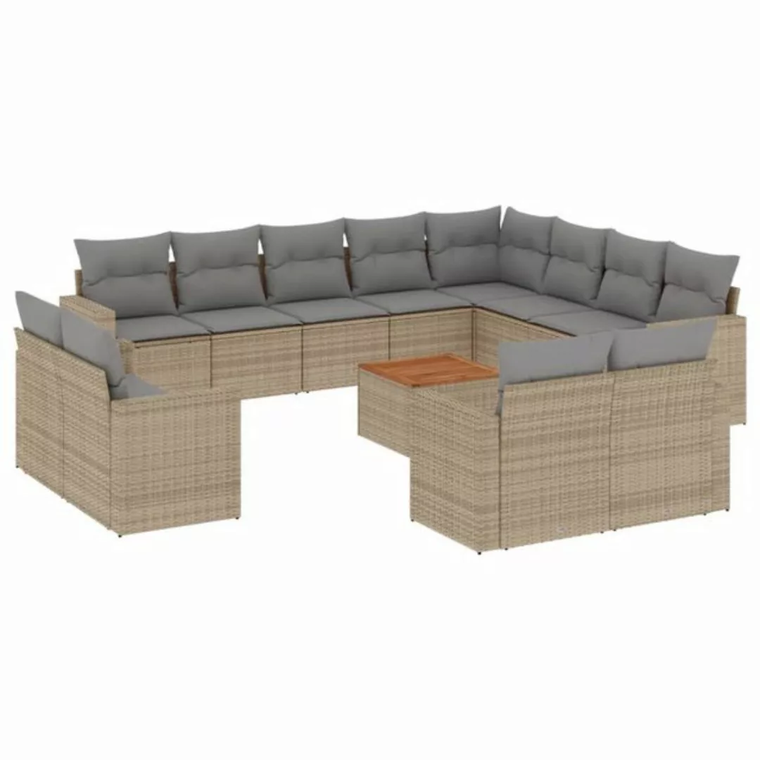 vidaXL Sofaelement 13-tlg. Garten-Sofagarnitur mit Kissen Beige Poly Rattan günstig online kaufen