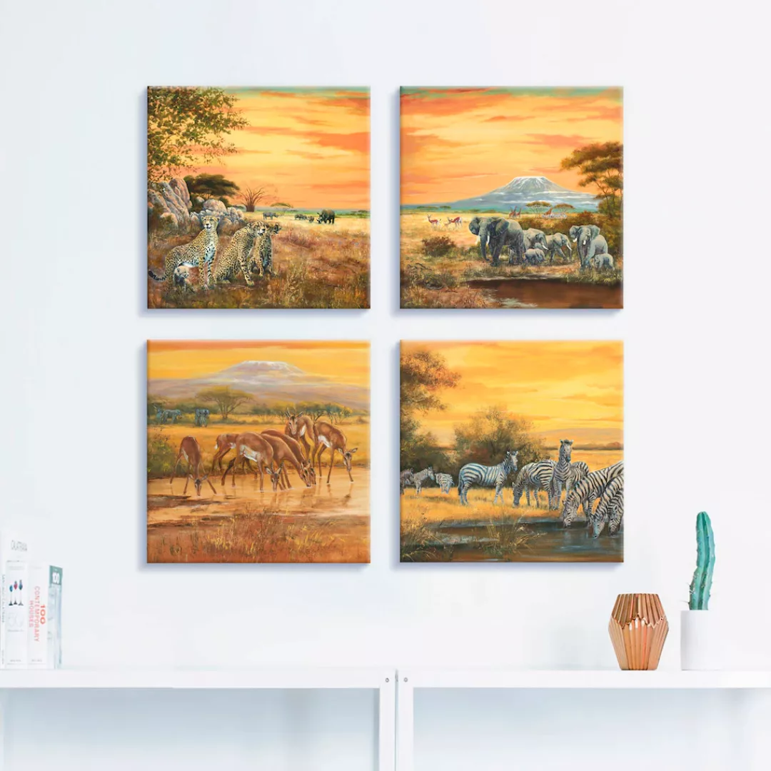 Artland Leinwandbild "Geparden Elefanten Zebras in der Steppe", Wildtiere, günstig online kaufen