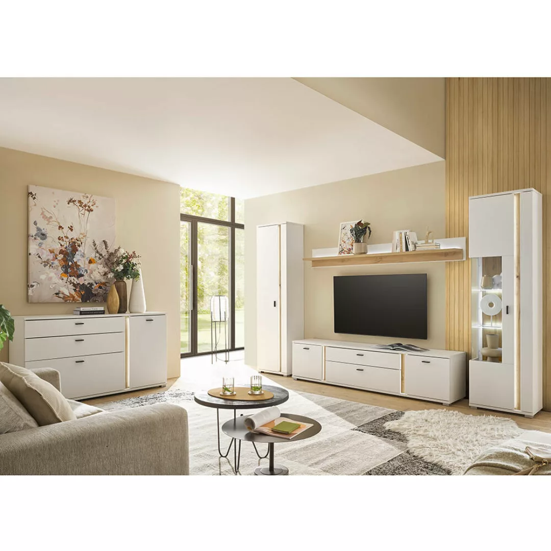 Wohnzimmer Set weiß mit Eiche LOVENO-61 Modern 5-teilig günstig online kaufen
