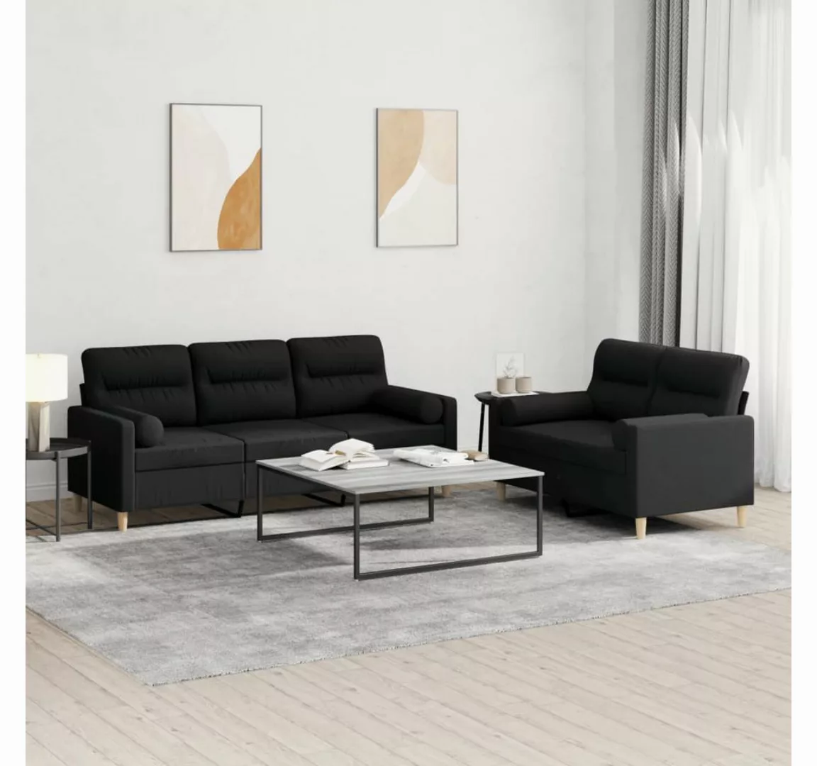 vidaXL Sofa Sofagarnitur Set mit Kissen Stoff, 2-tlg., Schwarz günstig online kaufen