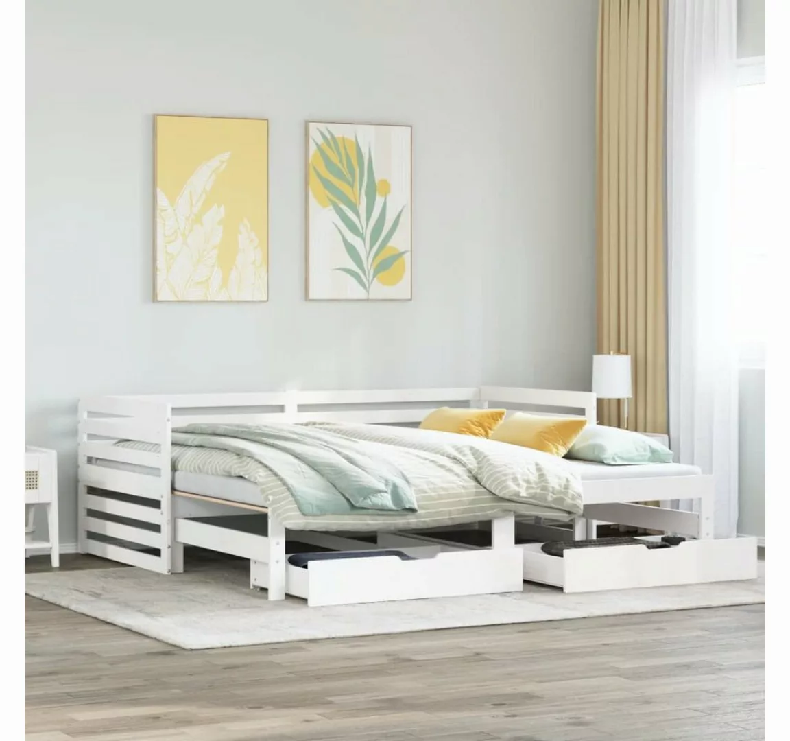 vidaXL Bett Tagesbett mit Schubladen Weiß 90x200 cm Kiefernholz günstig online kaufen