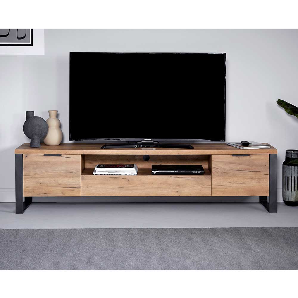 TV Lowboard Fernsehtisch 180 cm breit mit Bügelgestell aus Metall günstig online kaufen