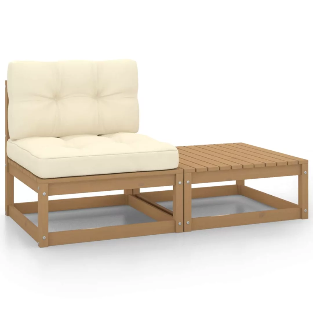 Vidaxl 2-tlg. Garten-lounge-set Kissen Honigbraun Massivholz Kiefer günstig online kaufen