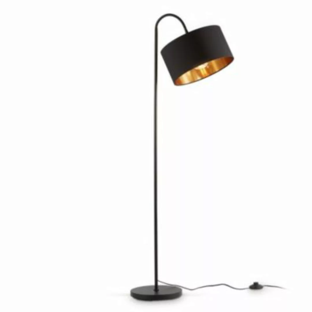 B.K.Licht Stehleuchte Retro schwarz-gold Stoff E27 gebogen flexibel Stehlam günstig online kaufen